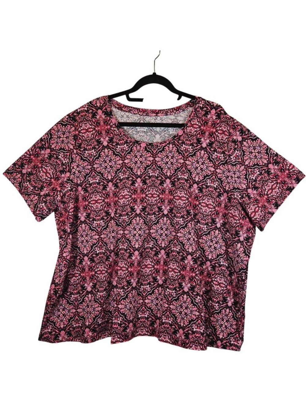 Catherines 3XWP Top Pink Black Geometric Print Short Sleeve Tee bright colorful